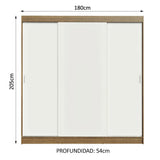Placard Matrimonial Reno 3 Puertas Corredizas - Marrón/Blanco