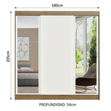 Placard Matrimonial Reno 3 Puertas Corredizas 2 con Espejo - Marrón/Blanco