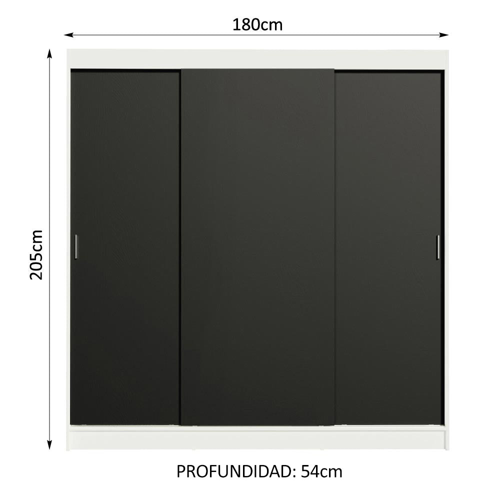 Placard Matrimonial Reno 3 Puertas Corredizas - Blanco/Negro