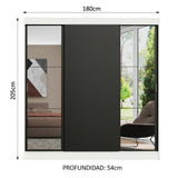 Placard Matrimonial Reno 3 Puertas Corredizas con Espejos Blanco/Negro