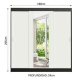 Placard Matrimonial Reno 3 Puertas Corredizas con Espejo Negro/Blanco