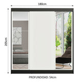 Placard Matrimonial Reno 3 Puertas Corredizas con Espejos Negro/Blanco