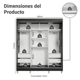 Placard Matrimonial con Patas 180 cm 3 Puertas Reno Negro/Blanco