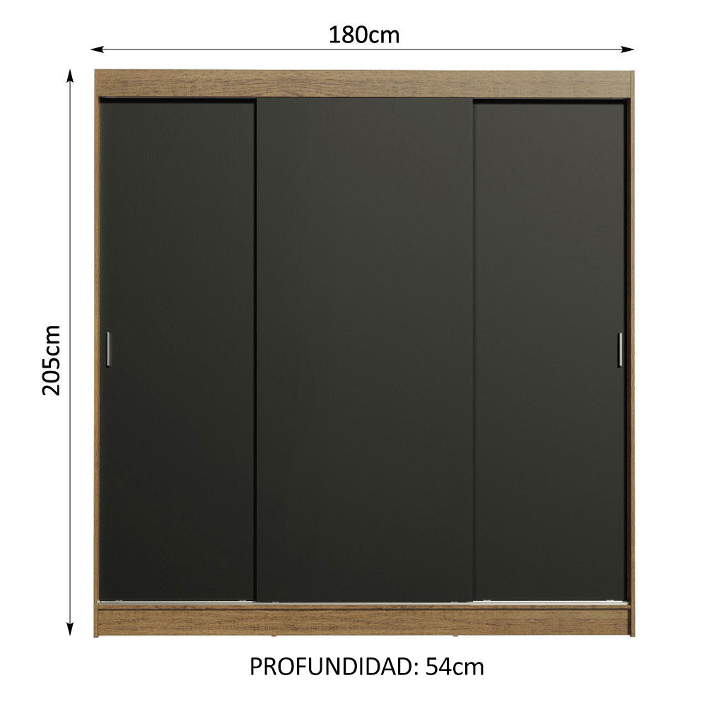 Placard Matrimonial Reno 3 Puertas Corredizas Marrón/Negro
