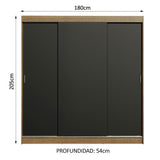 Placard Matrimonial Reno 3 Puertas Corredizas Marrón/Negro