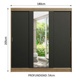 Placard Matrimonial Reno 3 Puertas Corredizas con Espejo Marrón/Negro