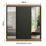 Placard Matrimonial Reno 3 Puertas Corredizas con Espejos Marrón/Negro