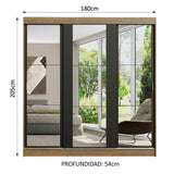 Placard Matrimonial Reno 3 Puertas Corredizas de Espejo Marrón/Negro