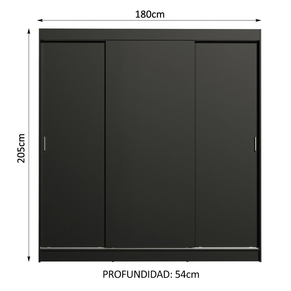 Placard Matrimonial Reno 3 Puertas Corredizas Negro