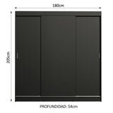 Placard Matrimonial Reno 3 Puertas Corredizas Negro
