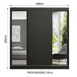 Placard Matrimonial Reno 3 Puertas Corredizas con Espejos Negro