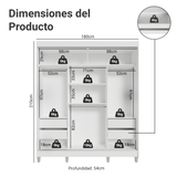 Placard Matrimonial con Patas 180 cm 3 Puertas Reno Blanco/Marrón