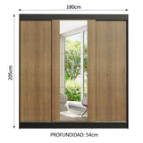 Placard Matrimonial Reno 3 Puertas Corredizas con Espejo Negro/Marrón