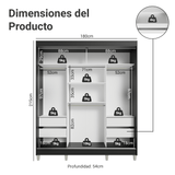 Placard Matrimonial con Patas 180 cm 3 Puertas con Espejo Reno Negro/Marrón