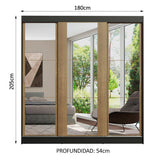 Placard Matrimonial Reno 3 Puertas Corredizas con Espejo Negro/Marrón