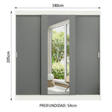 Placard Ropero Casal Madesa Reno 3 Puertas Corredizas con Espejo Blanco/Gris