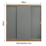 Placard Ropero Casal Madesa Reno 3 Puertas Corredizas Marrón/Gris