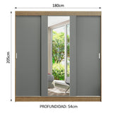 Placard Ropero Casal Madesa Reno 3 Puertas Corredizas con Espejo Marrón/Gris