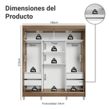 Placard Matrimonial con Patas 180 cm 3 Puertas con Espejo Reno Marrón/Gris