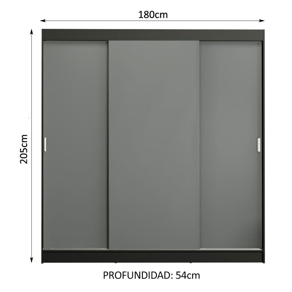 Placard Ropero Casal Madesa Reno 3 Puertas Corredizas Negro/Gris