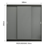 Placard Ropero Casal Madesa Reno 3 Puertas Corredizas Negro/Gris