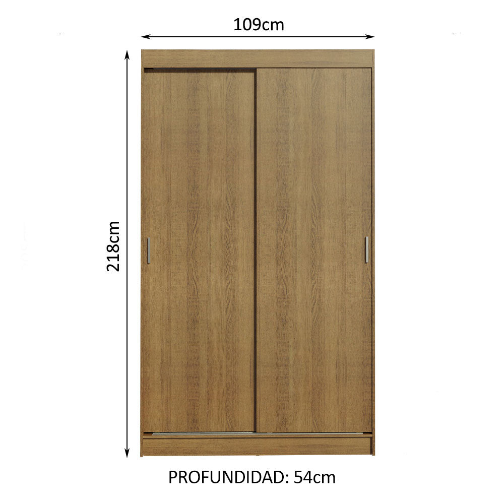 Placard Ropero Solteiro Madesa Tokio 2 Puertas Corredizas 2 Cajones Marrón