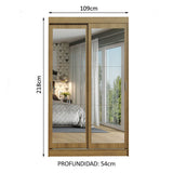 Placard Ropero Solteiro Madesa Tokio 2 Puertas Corredizas de Espejo 2 Cajones Marrón