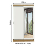 Placard Ropero Solteiro Madesa Tokio 2 Puertas Corredizas con Espejo 2 Cajones Marrón/Blanco