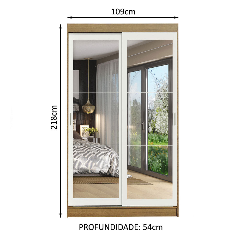 Placard Ropero Solteiro Madesa Tokio 2 Puertas Corredizas de Espejo 2 Cajones Marrón/Blanco