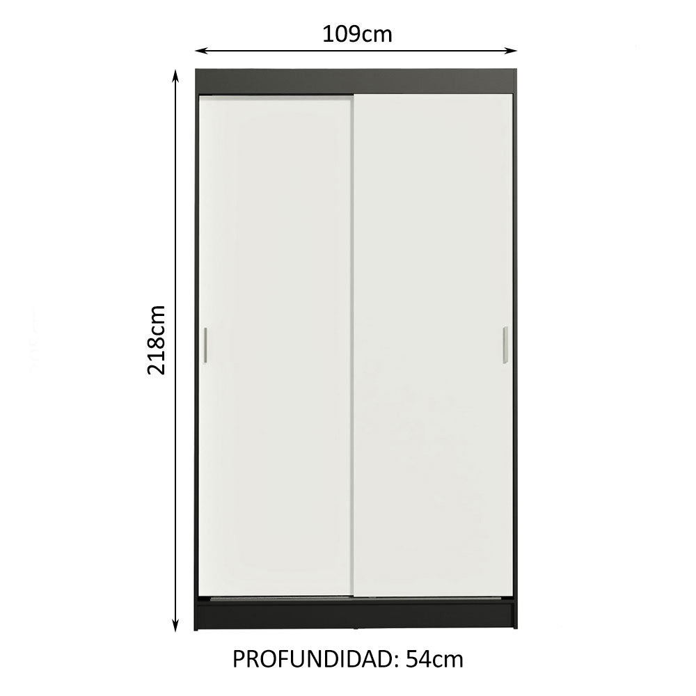 Placard Ropero Solteiro Madesa Tokio 2 Puertas Corredizas con 2 Cajones Negro/Blanco