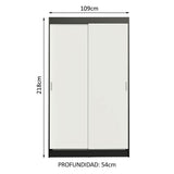 Placard Ropero Solteiro Madesa Tokio 2 Puertas Corredizas con 2 Cajones Negro/Blanco