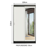 Placard Ropero Solteiro Madesa Tokio 2 Puertas Corredizas con Espejo 2 Cajones Negro/Blanco