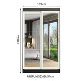 Placard Ropero Solteiro Madesa Tokio 2 Puertas Corredizas de Espejo 2 Cajones Negro/Blanco