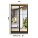 Placard Ropero Solteiro Madesa Tokio 2 Puertas Corredizas de Espejo 2 Cajones Marrón/Negro