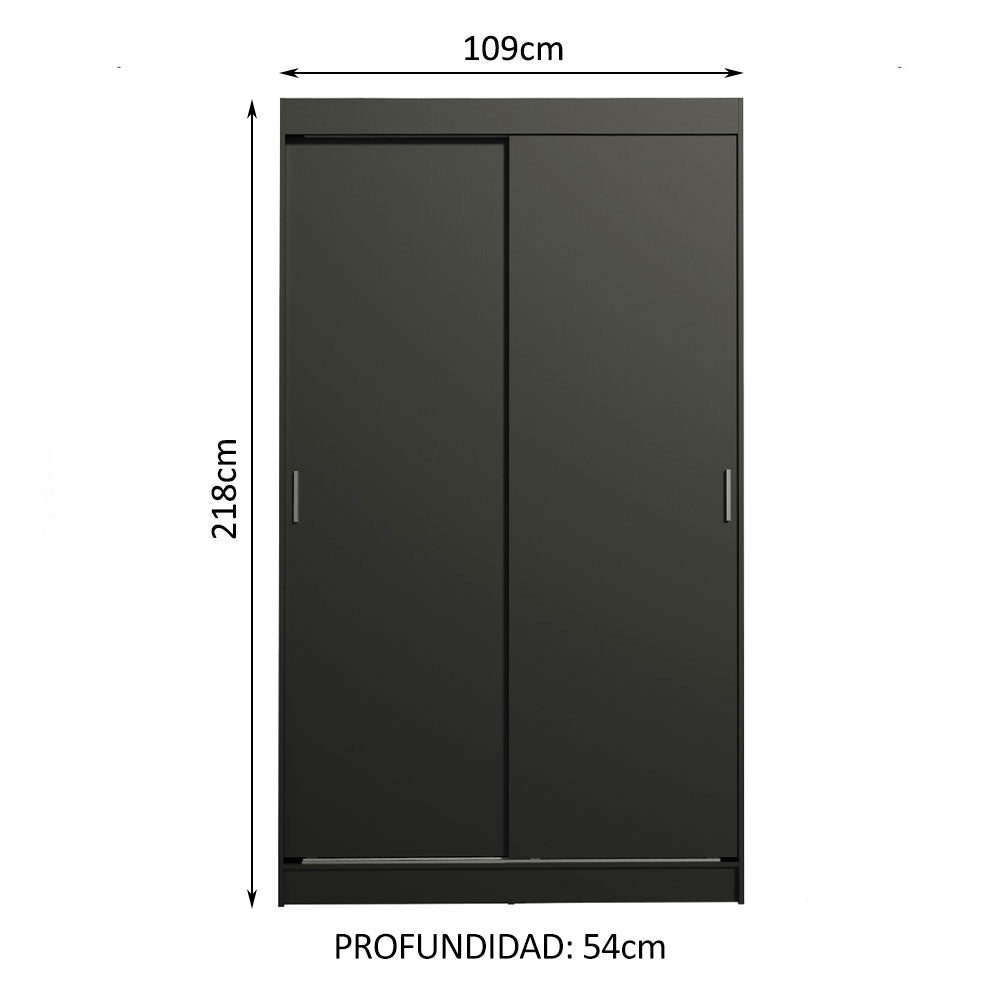 Placard Ropero Solteiro Madesa Tokio 2 Puertas Corredizas 2 Cajones Negro