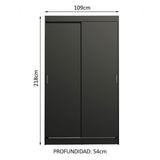 Placard Ropero Solteiro Madesa Tokio 2 Puertas Corredizas 2 Cajones Negro