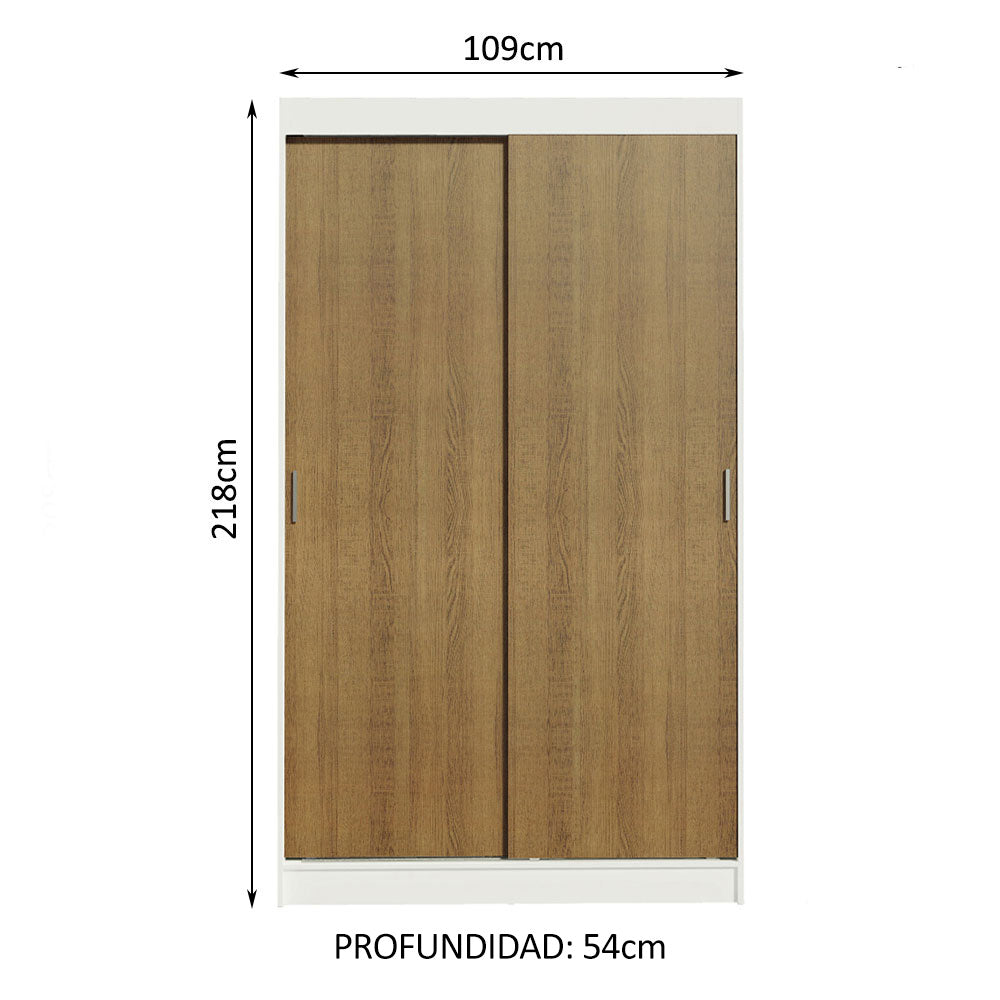Placard Ropero Solteiro Madesa Tokio 2 Puertas Corredizas 2 Cajones Blanco/Marrón