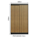Placard Ropero Solteiro Madesa Tokio 2 Puertas Corredizas 2 Cajones Negro/Marrón