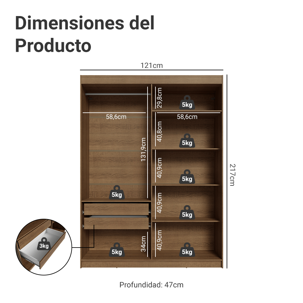 Placard Individual 4 Puertas Batientes con Espejo Marrón/Blanco/Marrón Venus Madesa
