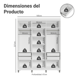 Placard Matrimonial con Patas 6 Puertas Batientes Venus Blanco/Blanco/Negro