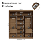 Placard Matrimonial 180 cm 6 Puertas Batientes 4 Cajones Marrón/Negro Venus Madesa