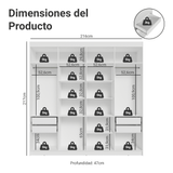 Placard Matrimonial 216 cm 8 Puertas Batientes Venus Blanco/Blanco/Negro