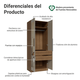 Placard Modular 2 Puertas con Espejo 2 Cajones 1 Perchero Marrón/Crema Neo Madesa