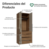 Placard Neo 80 cm 2 Puertas Batientes con 2 Espejos 4 Cajones Modular 1 Perchero Marrón/Crema Madesa