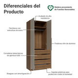 Placard Neo 80 cm 2 Puertas Batientes 4 Cajones Modular 1 Perchero Marrón/Crema Madesa
