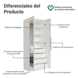 Placard Modular 2 Puertas con Espejo 4 Cajones 4 Repisas Blanco Neo Madesa