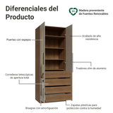 Placard Neo 80 cm 2 Puertas Batientes con 2 Espejos 4 Cajones Modular 4 Repisas Marrón/Crema Madesa