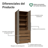 Placard Neo 80 cm 2 Puertas Batientes 4 Cajones Modular 4 Repisas Marrón/Crema Madesa