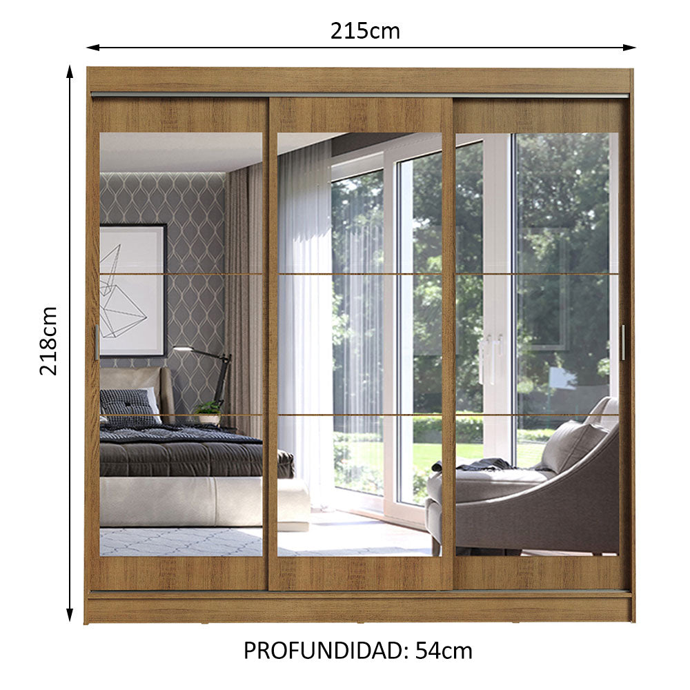 Placard Ropero Casal Madesa Istambul 3 Puertas Corredizas de Espejo 3 Cajones Marrón