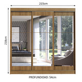 Placard Ropero Casal Madesa Istambul 3 Puertas Corredizas de Espejo 3 Cajones Marrón